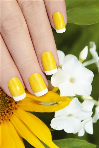 Short yellow French manicure