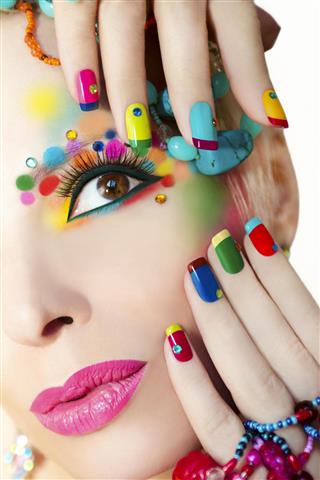 Colorful French manicure and makeup