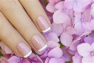 Short pink lilac French manicure