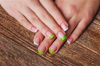 French nail art in green color