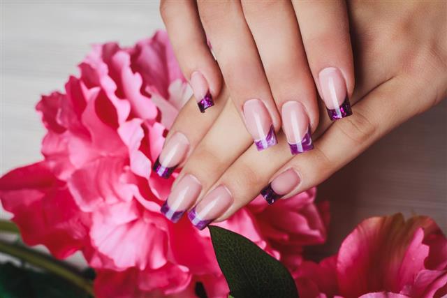 French nail art in purple color
