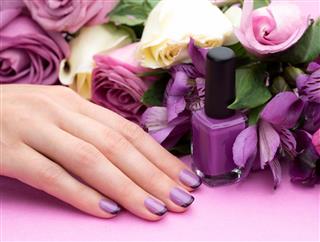Beautiful manicure, polish is a violet color