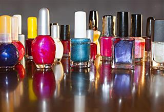 Collection of colored nail polishes