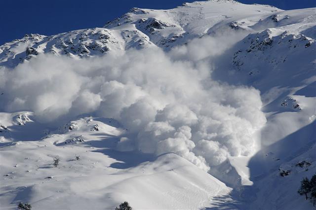 Dry Snow Avalanche With Powder Cloud