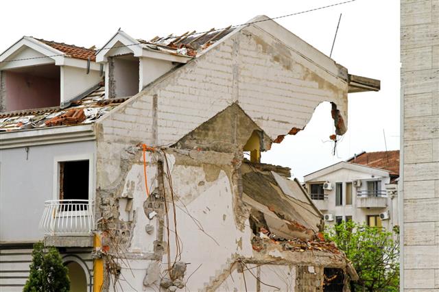 Side Of House Collapsing After Earthquake