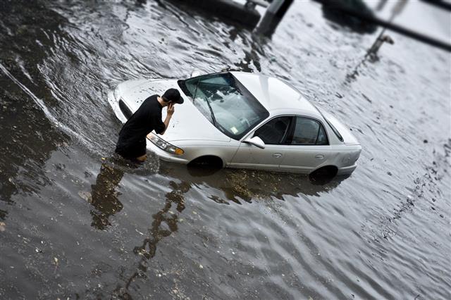 Car In Flooded Water