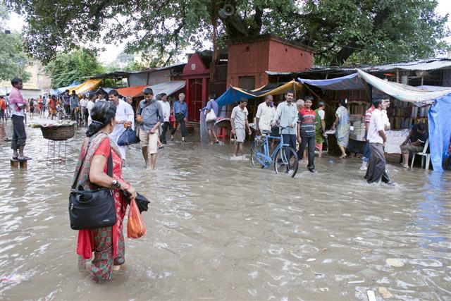 People At Flooded Market