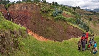 Villagers Looking At Massive Landslide Site