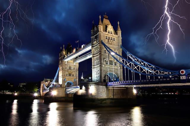 Tower Bridge With Lightnings