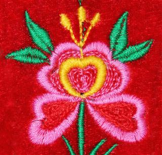 Handmade Embroidery Flower On Red Velvet