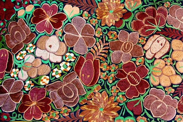 Embroidered Mexican Floral Traditional Textile Pattern