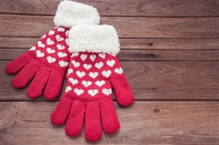 Red Knitted Winter Gloves
