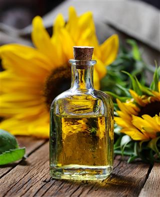Sunflower Oil In Glass Bottle