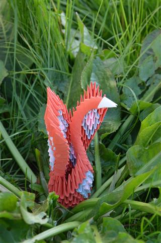 Beautiful Orange Origami Swan