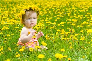 Happy Little Girl on Meadow