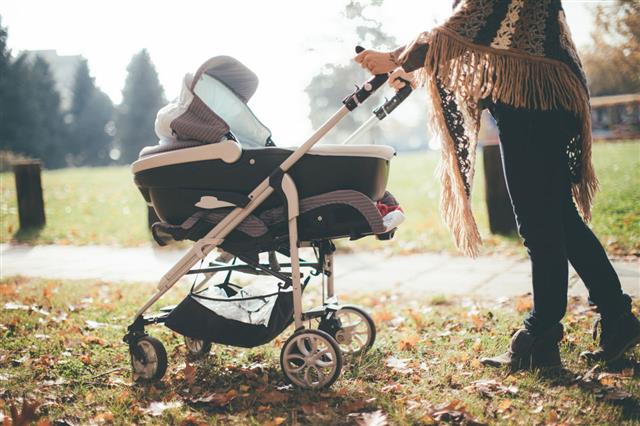 Mother With Baby Stroller