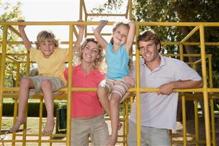 Family on climbing frame