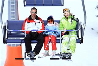 Family On Chairlift At Ski Resort
