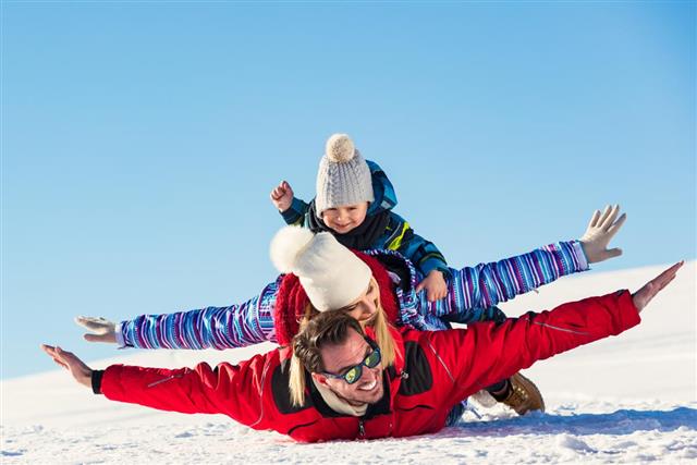 Happy family on ski holiday