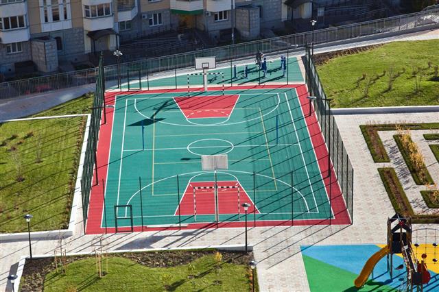 Soccer And Basketball Playground Aerial View