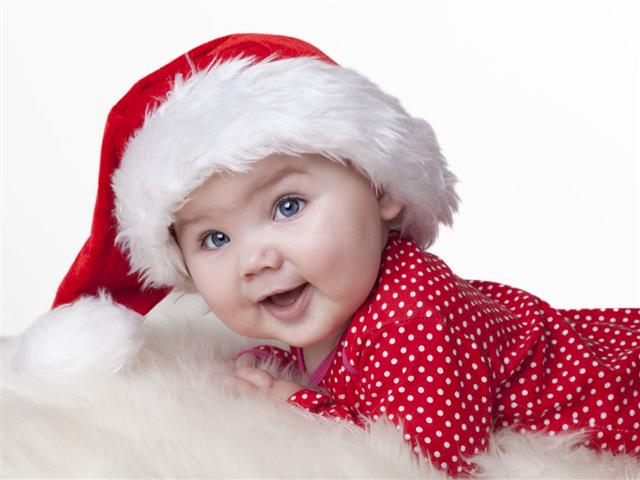 Cute Baby Girl Wearing Santa Hat