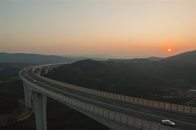 Highway Viaduct At Sunset