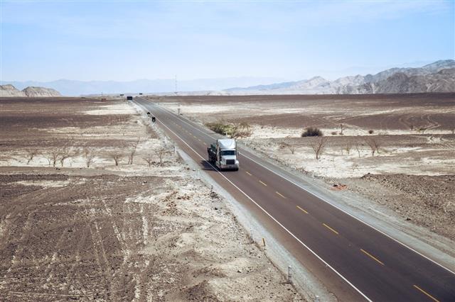 Truck Crossing The Desert Of Per