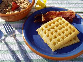 Breakfast Waffles Bacon And Cereal