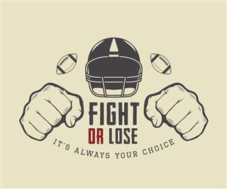 American football or rugby motivation with helm, fists