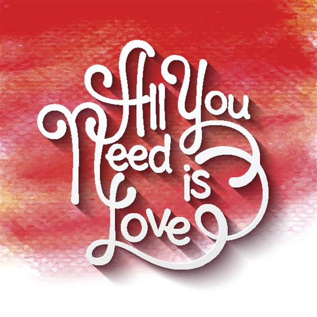 All you need is love handwritten typographic poster. Watercolor background
