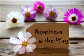 Label Quote Happiness Is The Way With Cosmea Blossoms