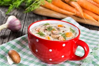 Cheese Mushroom Soup With Spring Carrots