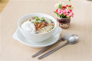 Rice Porridge In A White Bowl