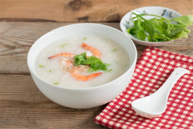 Rice Porridge With Shrimp In Bowl