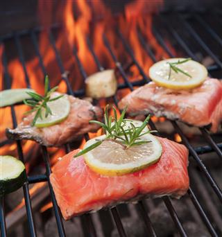 Salmon Being Grilled On The Barbecue