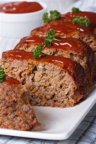Sliced Meat Loaf With Ketchup