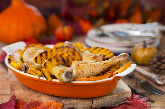 Oven Roasted Chicken With Grilled Pumpkin