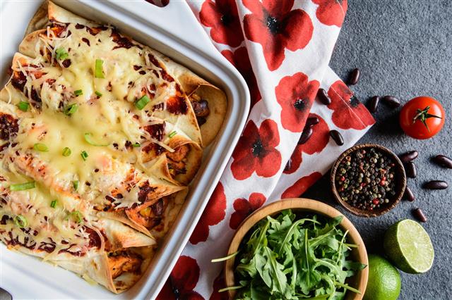 Chicken Enchiladas With Cheese And Vegetable
