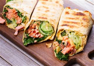 Salmon Spinach Cheese And Onion Burritos