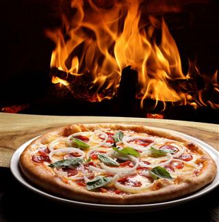 Pizza In A Wood Burning Oven