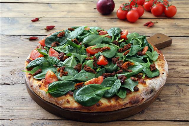 Vegetarian Pizza With Fresh Spinach
