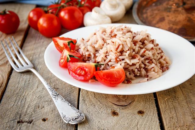 Mixed Rice With Tomatoes And Mushrooms