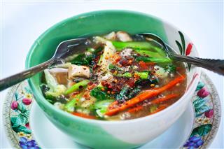 Spicy Thai Soup With Vegetables And Noodles