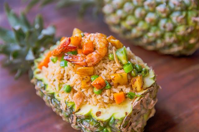 Thai Fried Rice Inside Of Pineapple