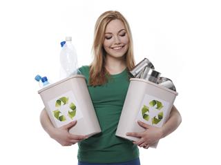 Woman Holding Recycle Bins