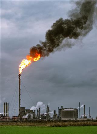 Large Petrochemical Flare And Smoke