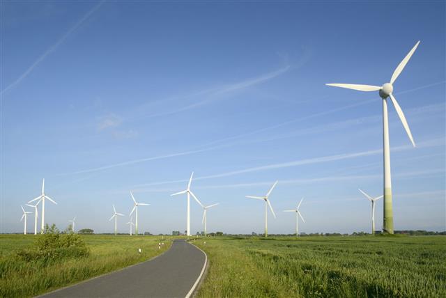 Road Along The Wind Turbine Farm
