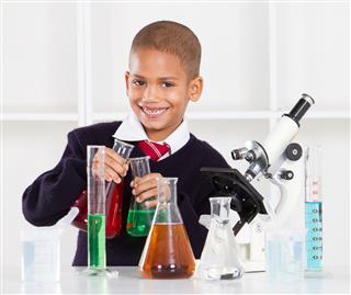Primary Schoolboy In Science Lab