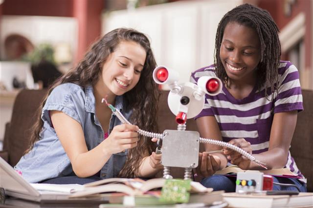 Teenage Girls Studying Science Engineering