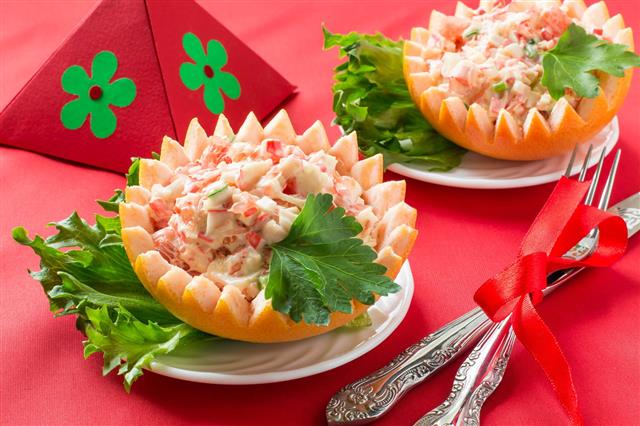 Festive Salad With Grapefruit And Crabmeat